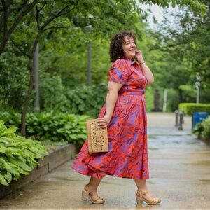 Alexis x Target Orange & Blue Leaf Print Button Front Midi Dress Tropical Sz 3X